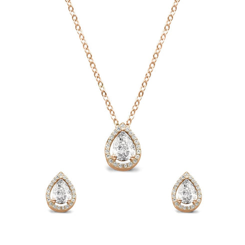 Zarkan Rose Gold Water Drop Shine Jewlery Set