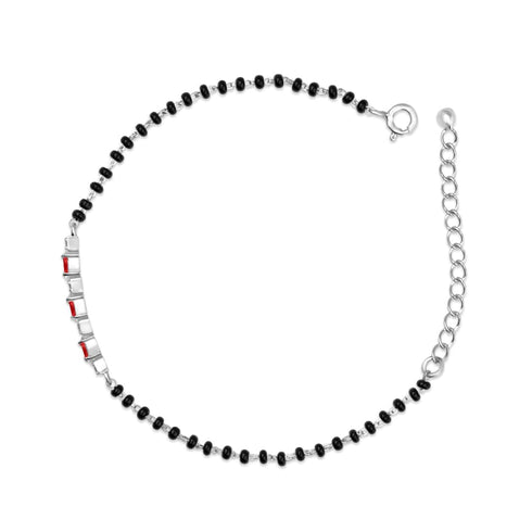Zarkan Red Checkered Linear Silver Bracelet