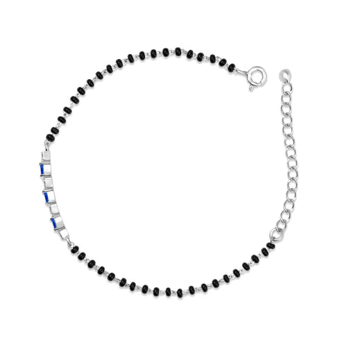 Zarkan Blue Checkered Linear Silver Bracelet