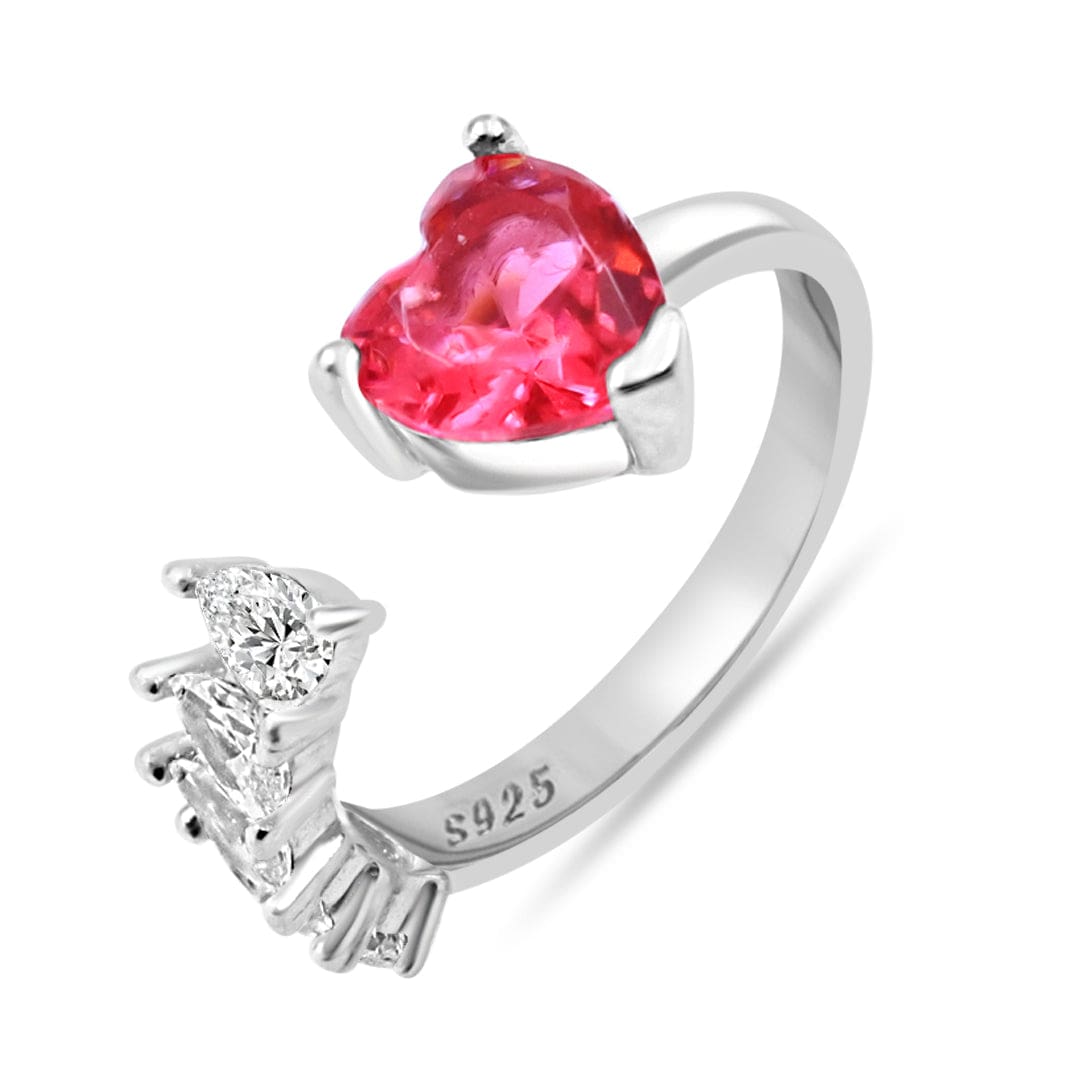 Zarkan 925 Silver Ruby Heart Solitaire American Diamond Heart Ring