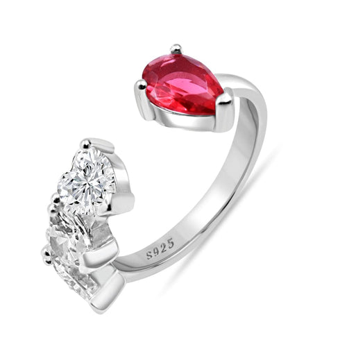 Zarkan 925 Silver Ruby Solitaire American Diamond Heart Ring