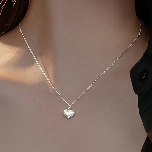 925 Silver Cute Punch Heart Necklace With Chain