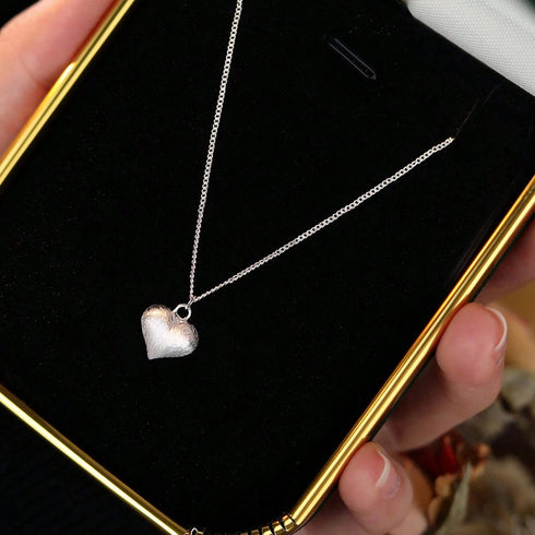 925 Silver Cute Punch Heart Necklace With Chain