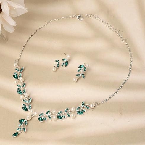 Hallmark Silver Sadabahar Green design Jewelry Set