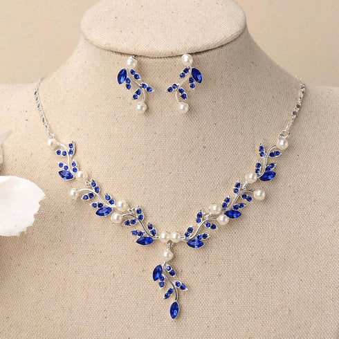 Hallmark Silver Sadabahar Blue Design Jewelry Set