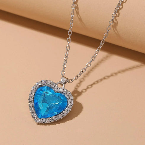 Hallmarked Silver Blue Heart Pendant With Chain
