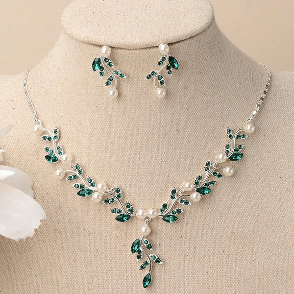 Hallmark Silver Sadabahar Green design Jewelry Set