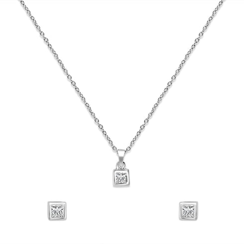 Zarkan Elegant Square Diamond Pendant Set