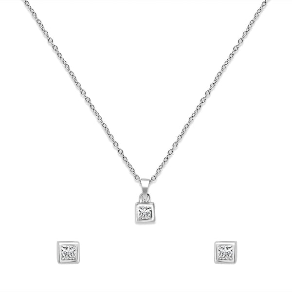Zarkan Elegant Square Diamond Pendant Set