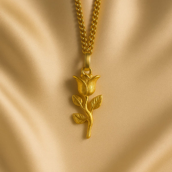 Hallmark Silver Gold Plated Rose Men Pendant Cuban Chain