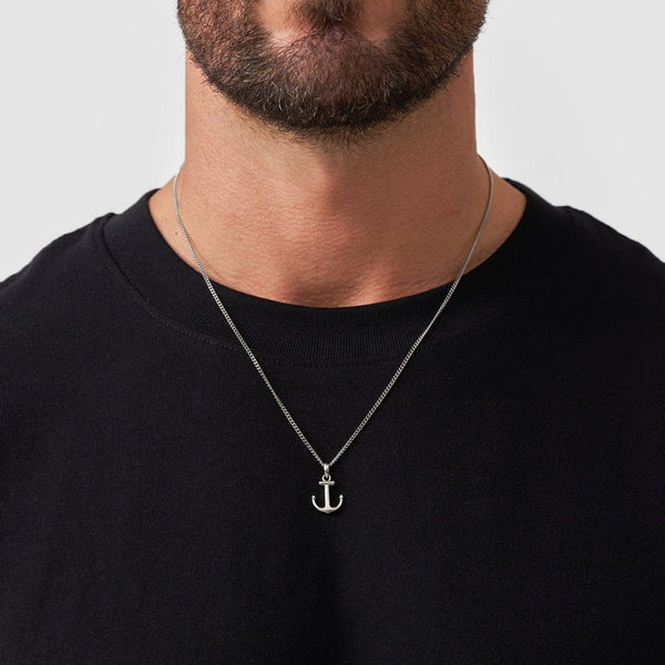 Hallmark Silver Anchor Men Pendant Cuban Chain