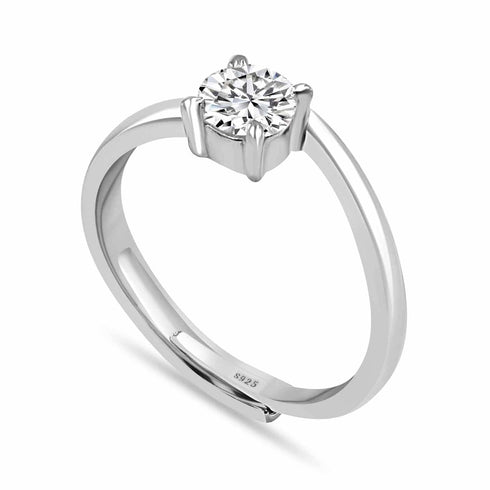 Elegant Minimal Solitaire Sterling Silver Ring