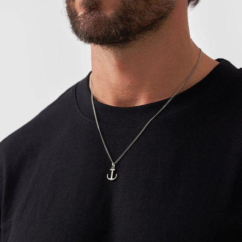 Hallmark Silver Anchor Men Pendant Cuban Chain