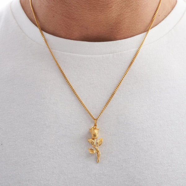 Hallmark Silver Gold Plated Rose Men Pendant Cuban Chain