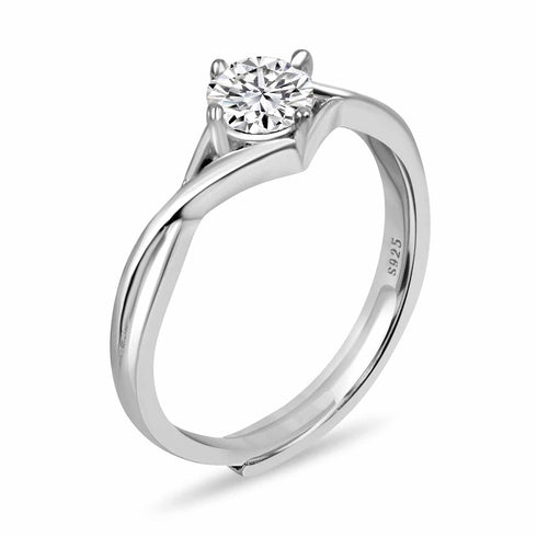 Classic Minimal Silver Solitaire Ring With AD