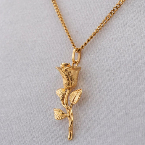 Hallmark Silver Gold Plated Rose Men Pendant Cuban Chain