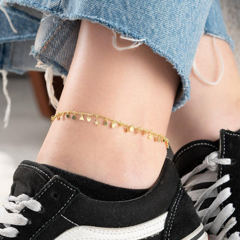 Hallmark Silver Gold Plated Heart Star Drop Triangle Figured Pair Anklet