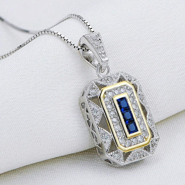 Hallmarked Silver Fusion Blue Necklace With Link Chain