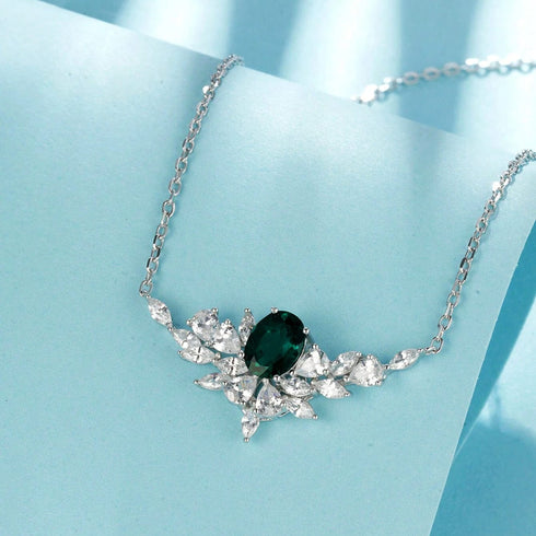 Hallmarked Silver Emerald Classic Necklace