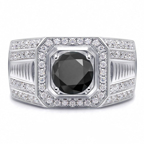 Hallmarked Silver Ring With Black Diamond For Men