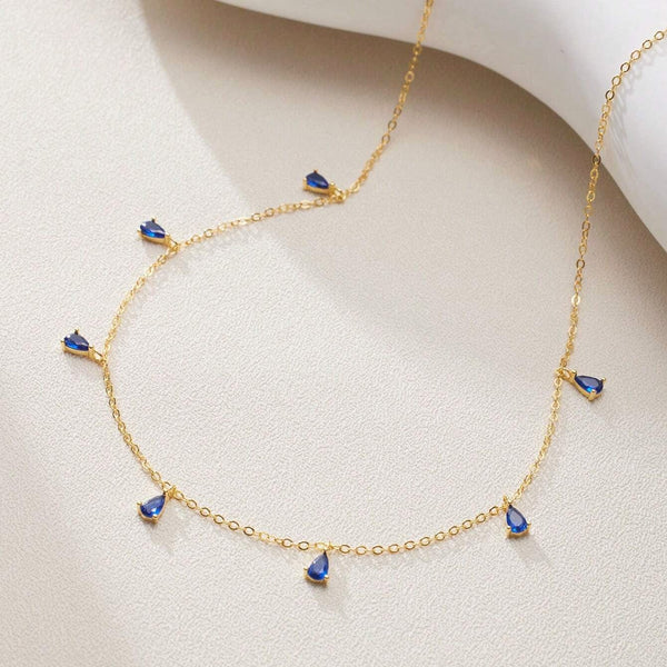 Hallmarked Silver Sapphire Drop Gold Necklace With Link Chain