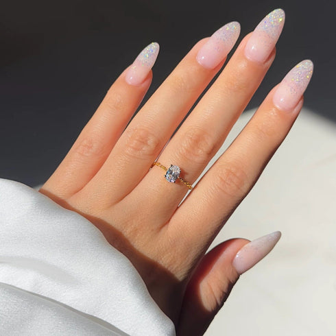 Hallmark Silver Oval White Self Love Gold Plated Chain Ring