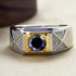 Hallmarked Two Tone Silver Ring With Black Diamond For Men