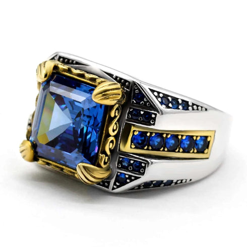 Hallmarked Vintage Silver Sapphire Stone Ring For Men