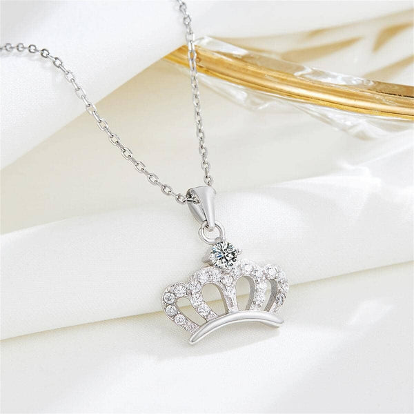 Hallmarked Silver Crown Necklace With Link Chain