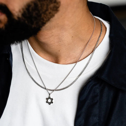Hallmark Silver Star Of David With Black Tinted Men Pendant
