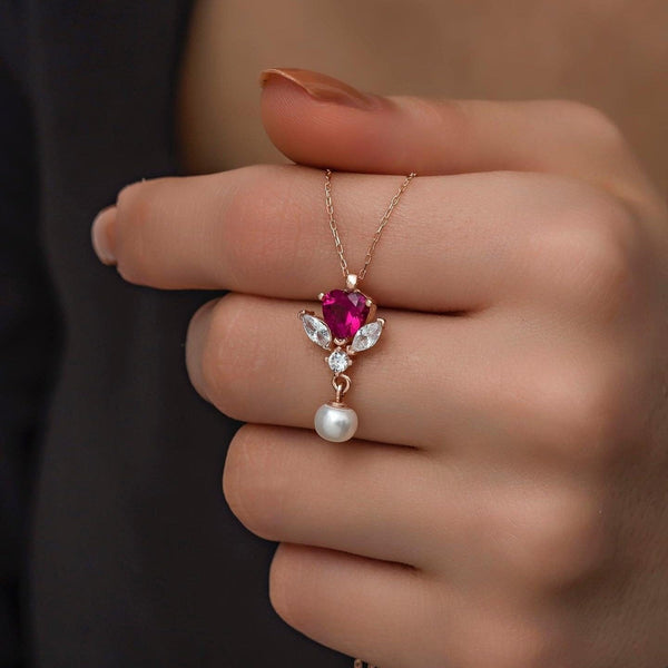 Hallmark Silver Pearl Detail Pink Heart Rose Gold Necklace