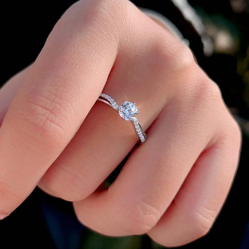 Hallmark Silver Round Cubic Zirconia Twist Engagement Wedding Ring