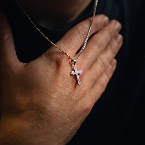 Hallmark Silver Micro Vintage Cross Men Pendant Cuban Chain