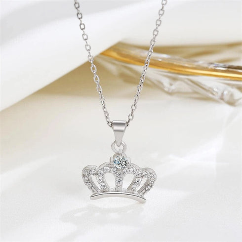 Hallmarked Silver Crown Necklace With Link Chain