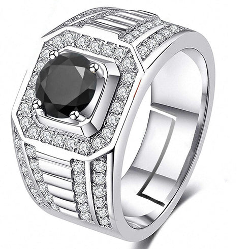 Hallmarked Silver Ring With Black Diamond For Men