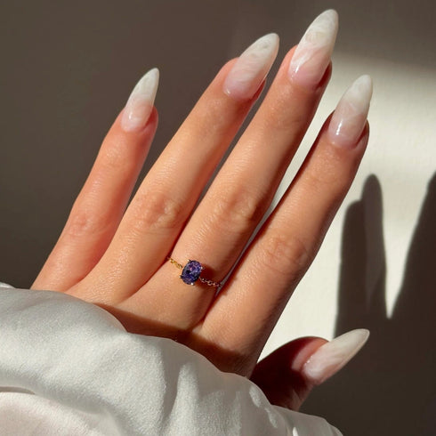 Hallmark Silver Oval Purple Self Love Gold Plated Chain Ring