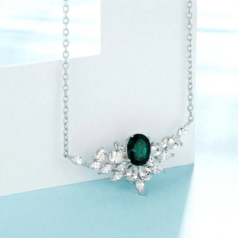 Hallmarked Silver Emerald Classic Necklace