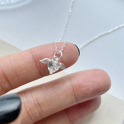 Hallmarked Silver Angel Heart Pendant With Chain
