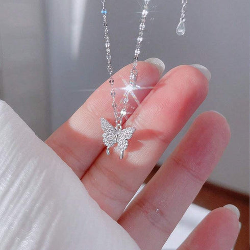 Hallmarked Silver Butterfly Necklace With Link Chain