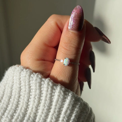 Hallmark Silver White Opal Chain Ring