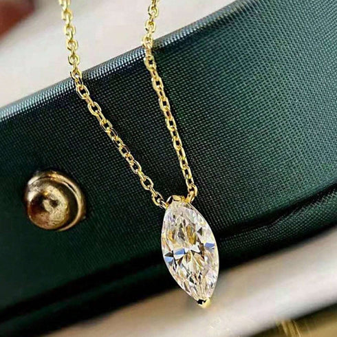 Hallmarked Silver Oval Cut AD Pendant With Chain With Gold Plating