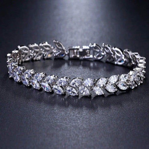 Hallmark Silver Crystal Leaves American Diamond Bracelet