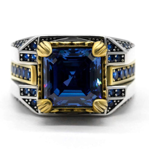 Hallmarked Vintage Silver Sapphire Stone Ring For Men