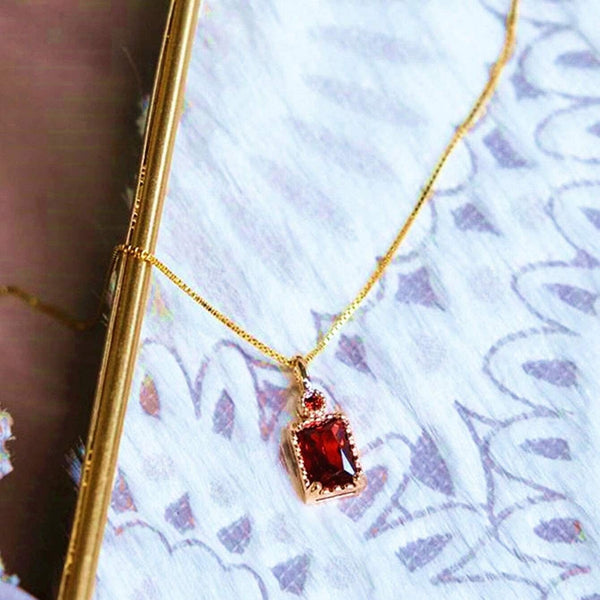 Hallmarked Silver Ruby Pendant With Chain - Gold Plated