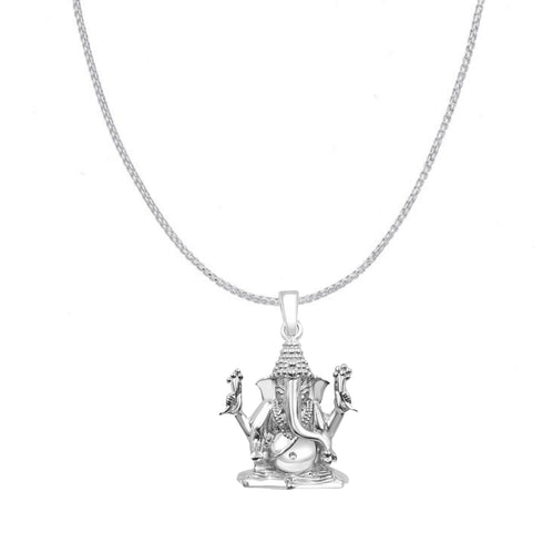 Zarkan 925 Silver Ganpati Bappa Pendant With Chain