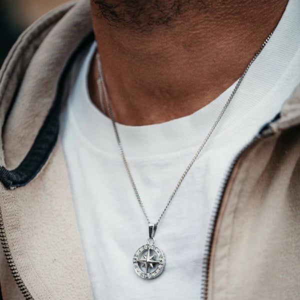 Hallmark Silver North Star Men Pendant Cuban Chain