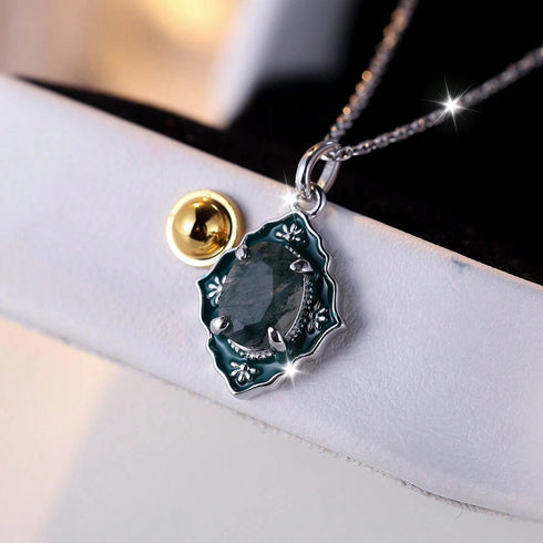 Hallmarked Silver Emerald Vintage Meena Pendant With Chain