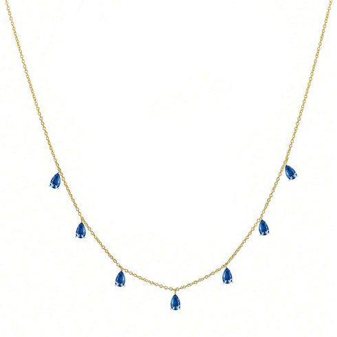 Hallmarked Silver Sapphire Drop Gold Necklace With Link Chain