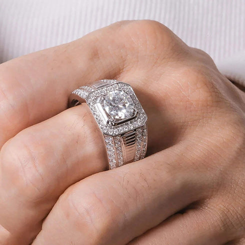 Hallmarked Elegant Silver Ring With Classic Diamond For Men