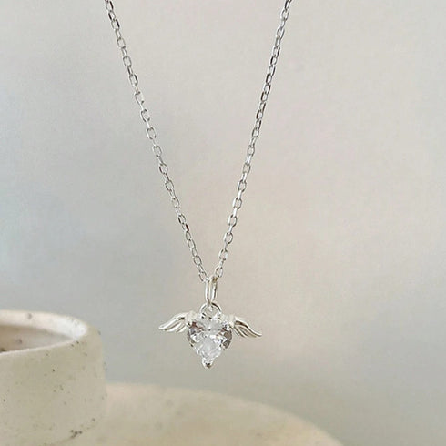 Hallmarked Silver Angel Heart Pendant With Chain